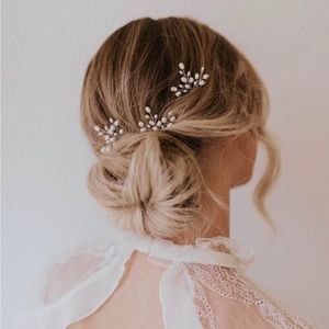 Set of 3 - Bridal pearl and crystal hair pins
